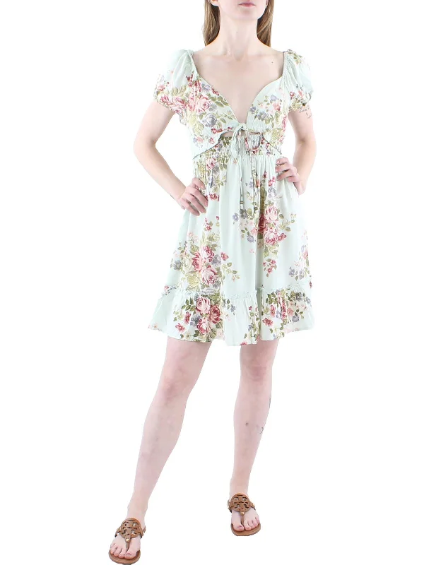 Womens Floral Print Short Fit & Flare Dress