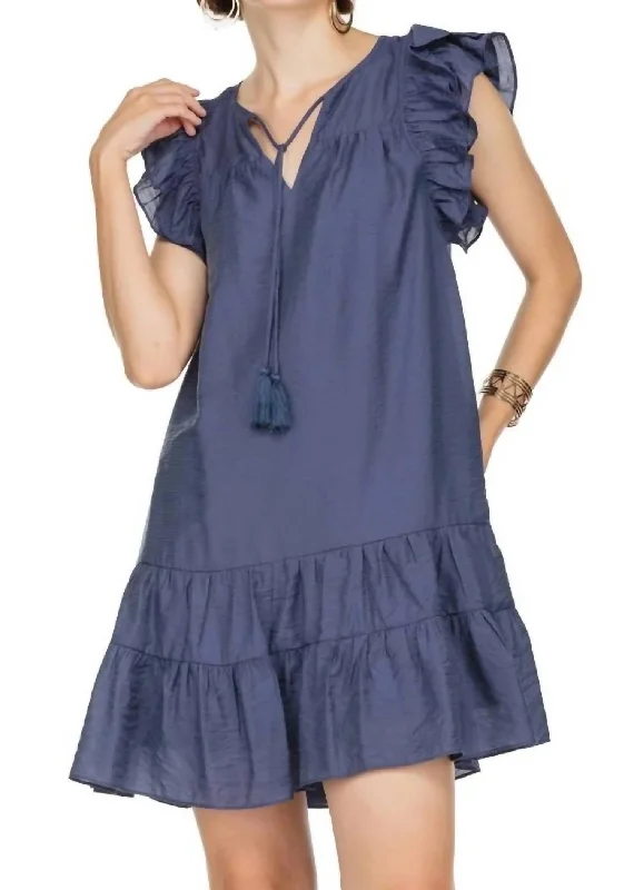 Ruffles Hem Dress In Navy