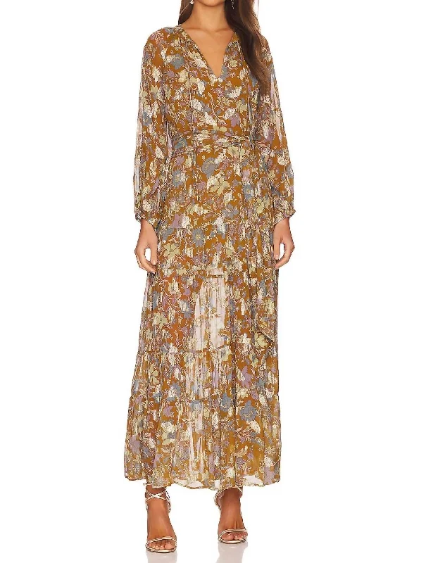 Grecia Print Dress In Camel Garden