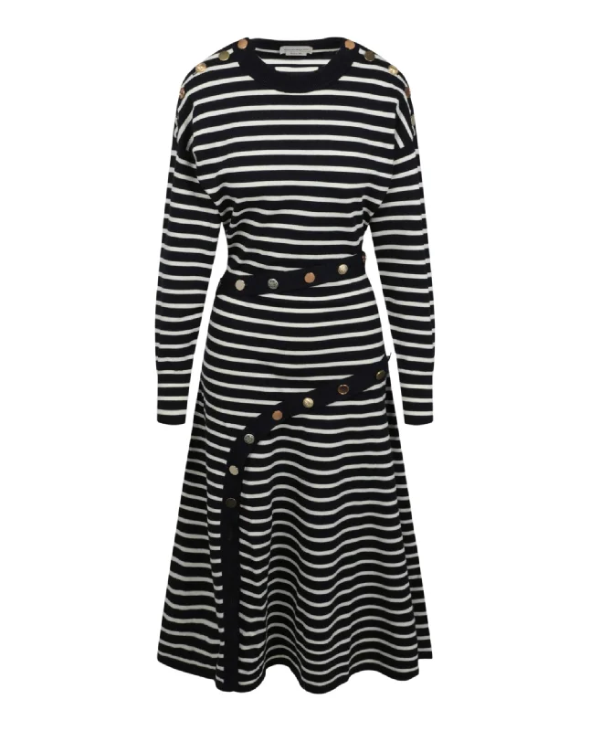 Mixed Buttons Striped Dress