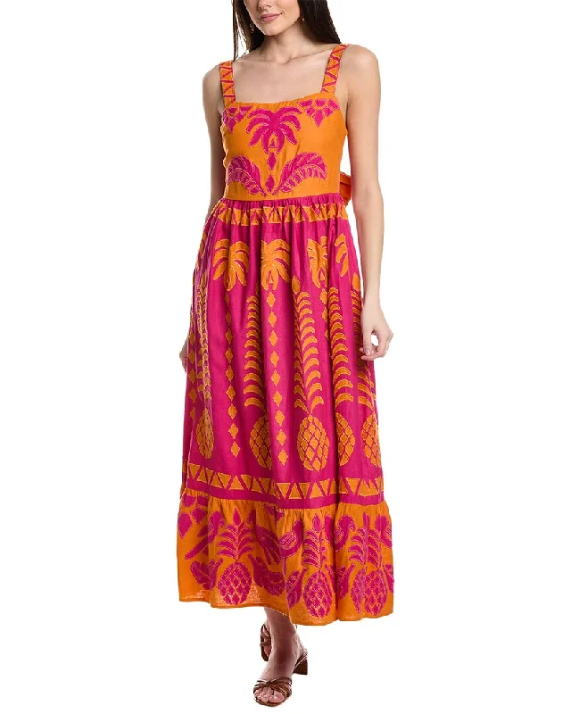 FARM Rio Pineapple Love Cutwork Linen-Blend Maxi Dress