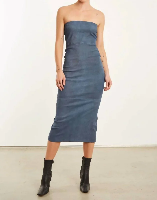 Suede Tube Dress In Denim