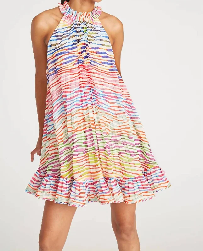 Estfan Pleated Halter Dress In Double Rainbow