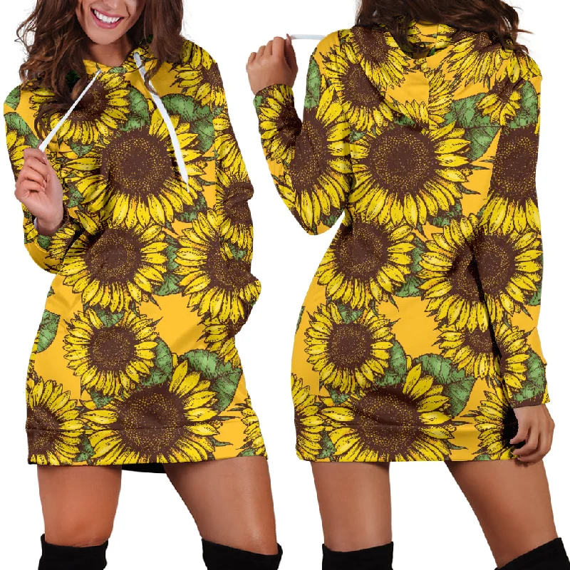 Sunflower Pattern Women'S Hoodie Dress