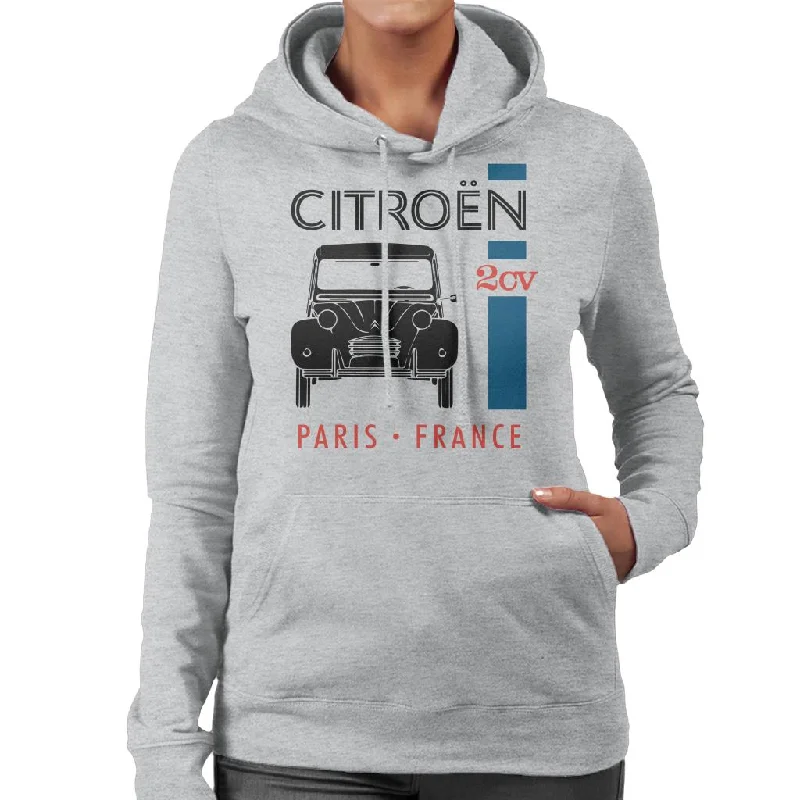 Citroën Black 2CV Paris France Single Stripe Women's Hooded Sweatshirt