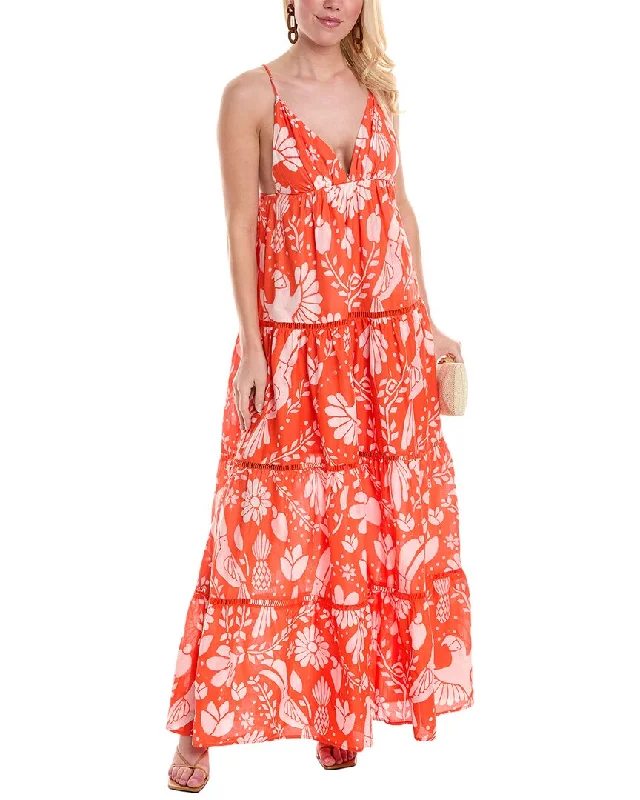 FARM Rio Orange Neon Jungle Tiered Maxi Dress