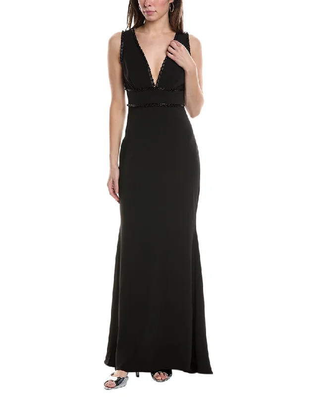 Badgley Mischka Pleated Trim Gown