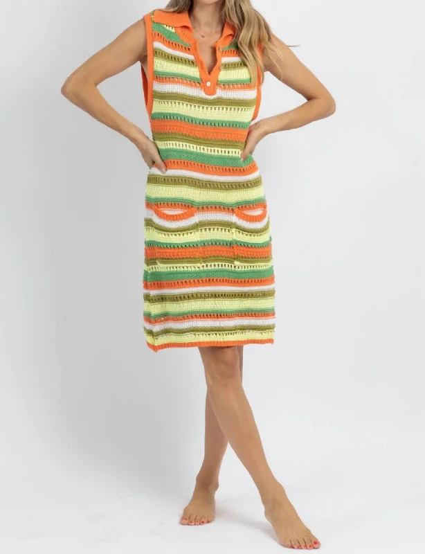 Daybreak Contrast Collar Crochet Dress In Multi