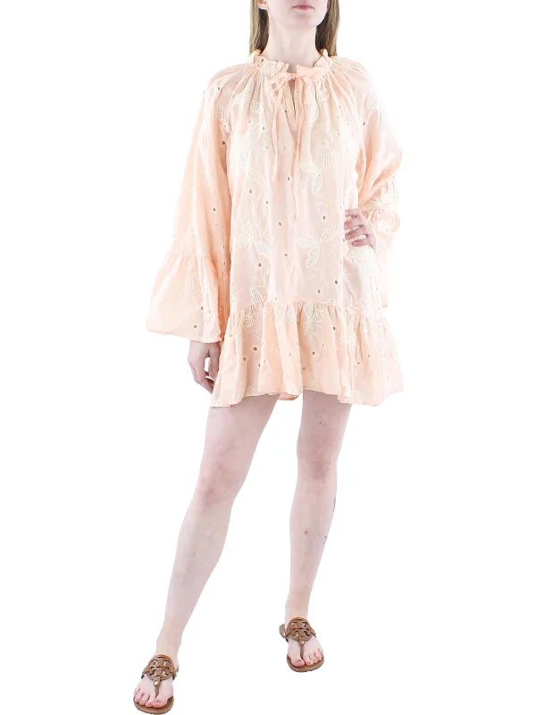 Womens Embroidered Eyelet Mini Dress