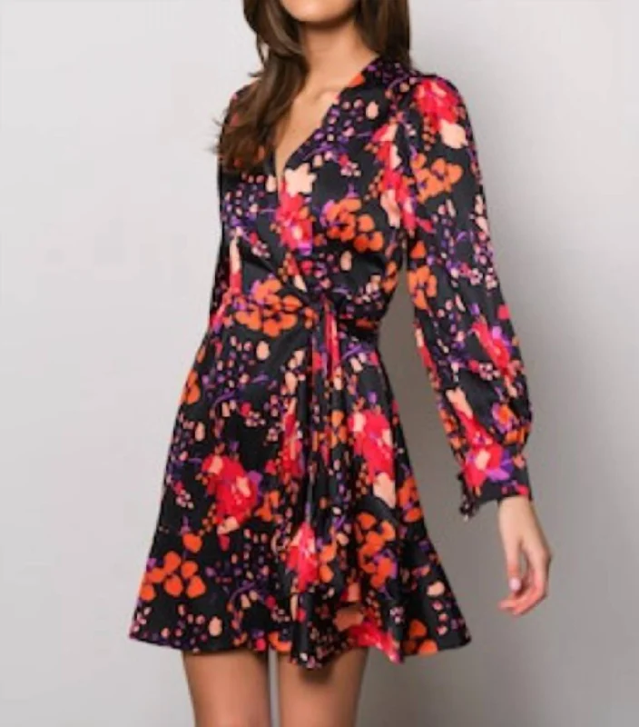 Sophie Floral Dress In Black Multi Splash