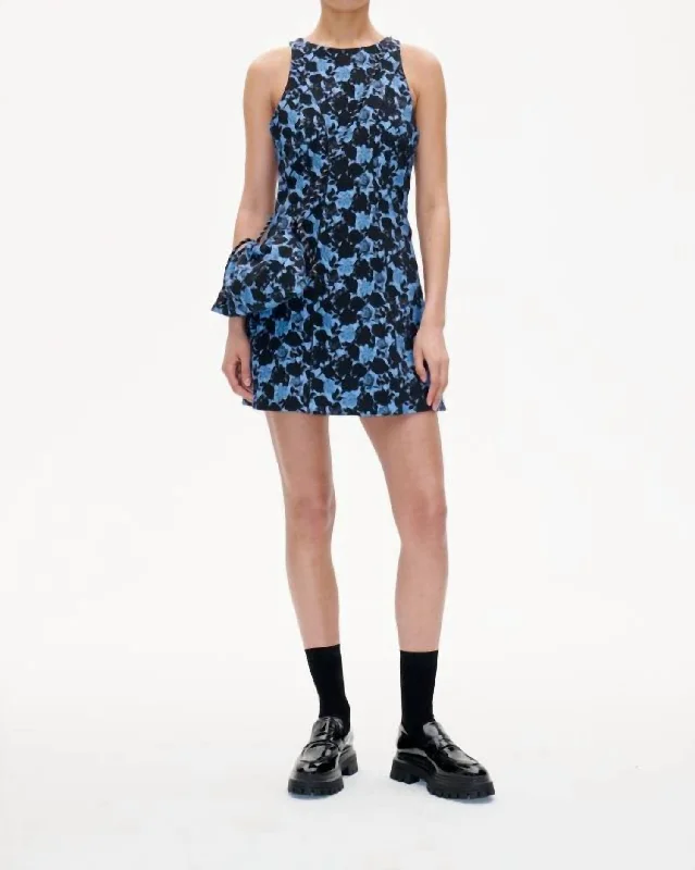 Albie Dress In Blue Floral Jaquard