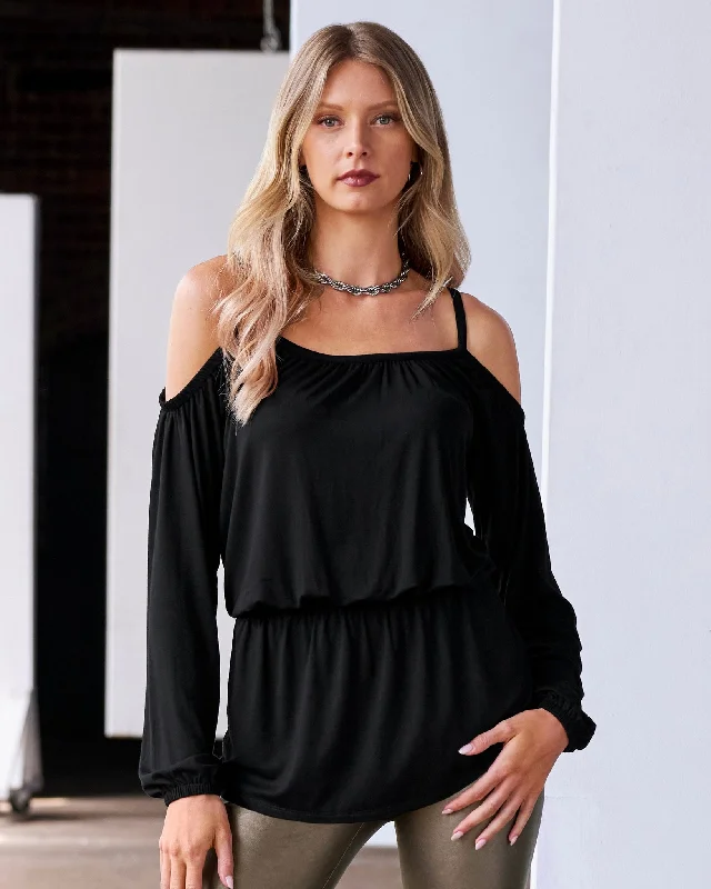Bonus Savings Cold Shoulder Knit Blouson Tunic Black