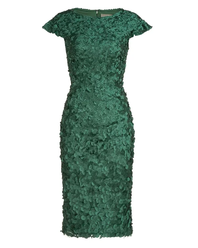 Ruffle Sleeve Petal Cocktail Dress In Pine