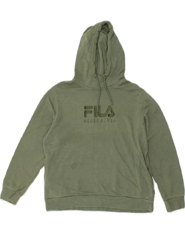 FILA Womens Graphic Hoodie Jumper UK 16 Large  Green Cotton