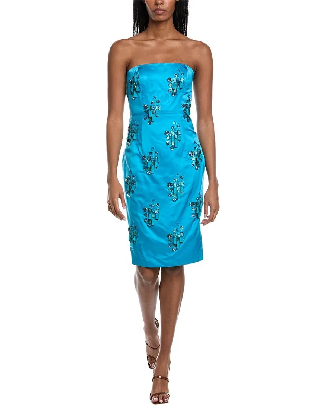 Mikael Aghal Strapless Silk Cocktail Dress