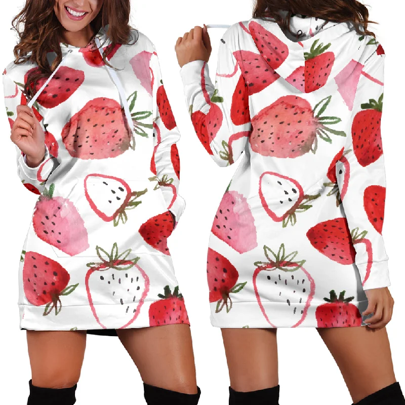 Watercolor Hand Drawn Beautiful Strawberry Pattern Women'S Hoodie Dress