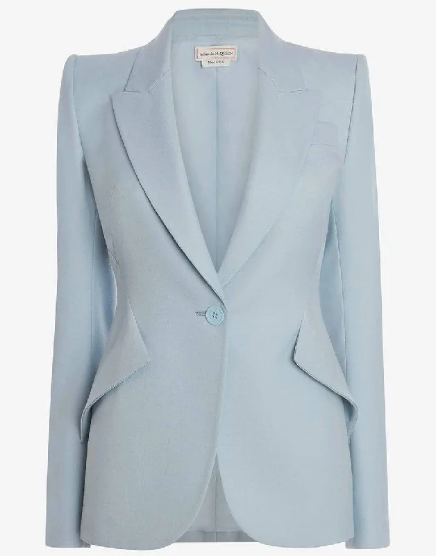 Powder Blue Peak Shoulder Wool Jacket