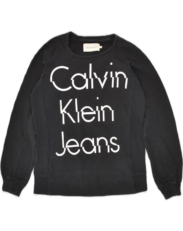 CALVIN KLEIN Womens Graphic Sweatshirt Jumper UK 14 Medium Black Cotton