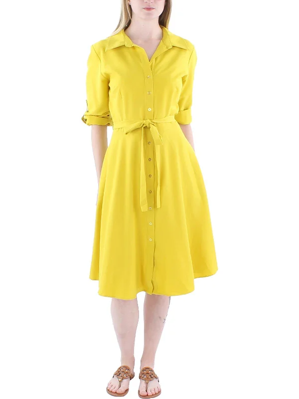 Womens Collared Knee-Length Shirtdress