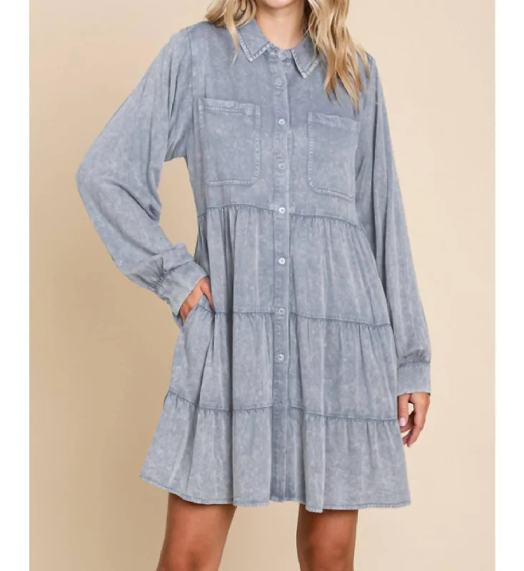 Washed Babydoll Dress In Denim