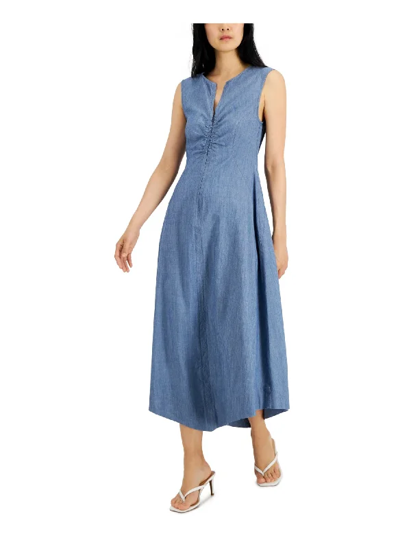 Price Reduction DONNA KARAN NEW YORK Womens Zippered Sleeveless V Neck Midi Sheath Dress
