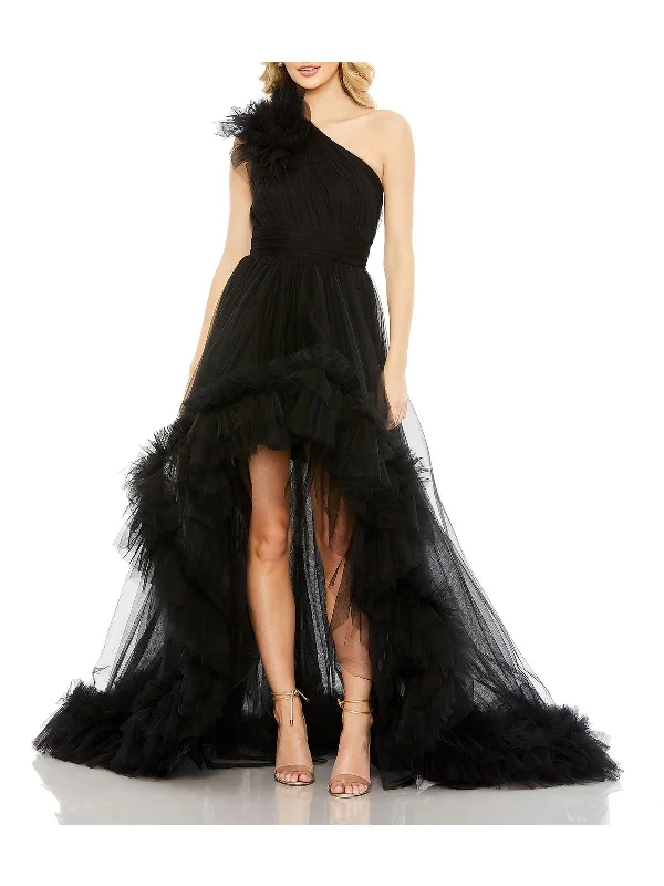 Womens Ruffled One Shoulder Evening Dress