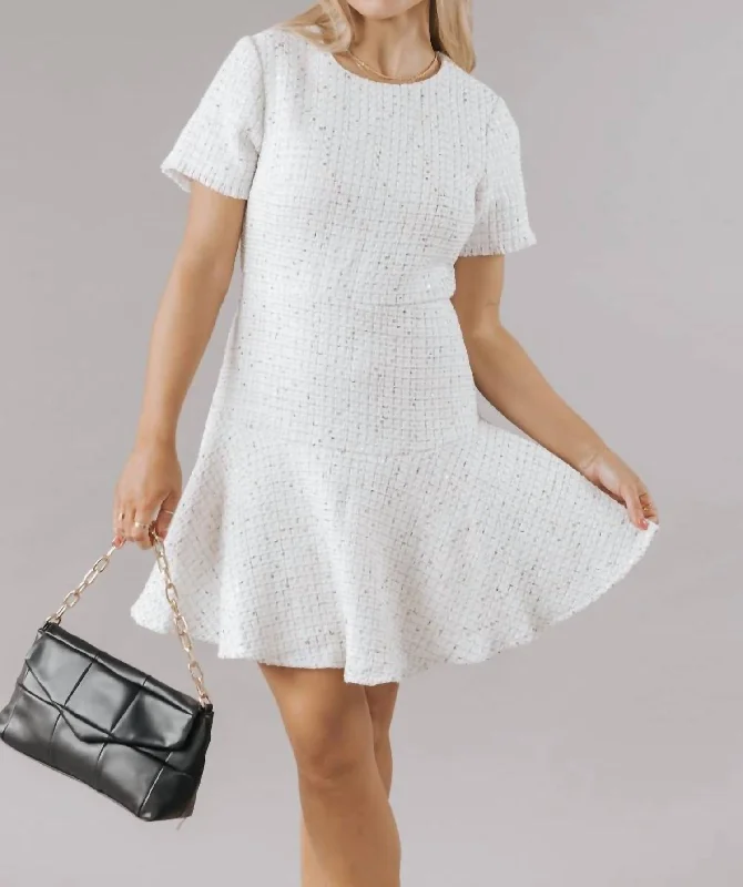 Sequin Tweed Mini Dress In Cream