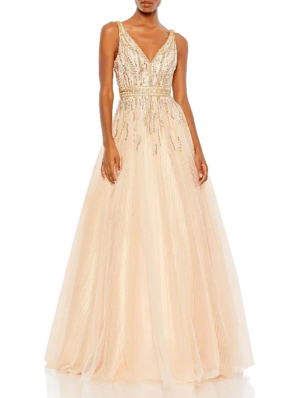 Womens Embellished Beaded Evening Dress