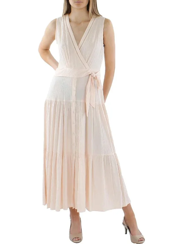 New Deals CALVIN KLEIN Womens Zippered Sleeveless Surplice Neckline Midi Fit + Flare Dress
