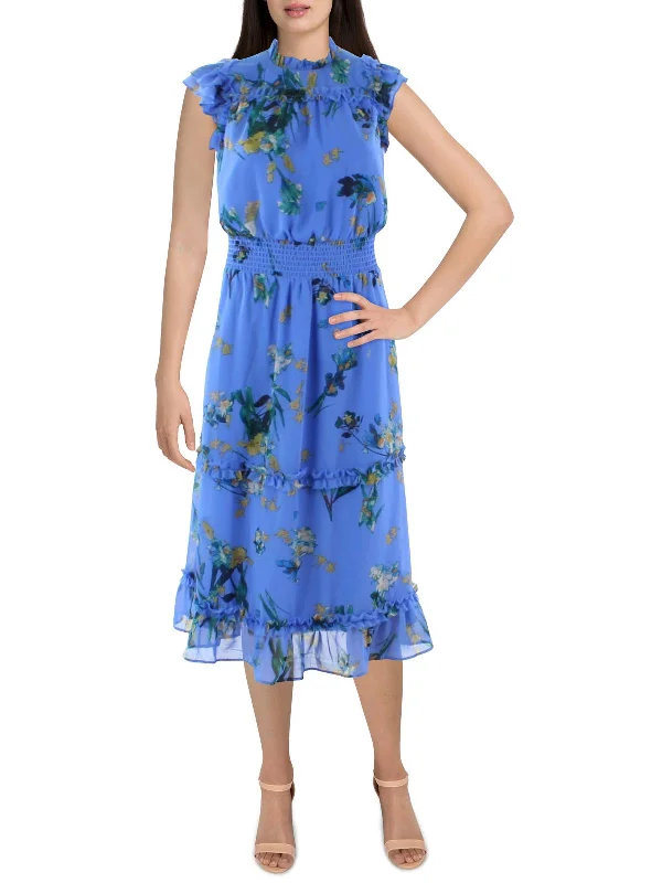 Womens Floral Calf Midi Dress