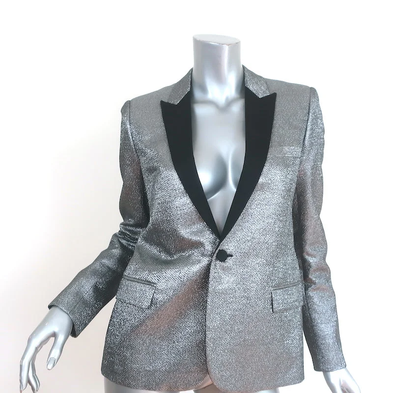 Saint Laurent Metallic Blazer Silver Size 40 One-Button Jacket