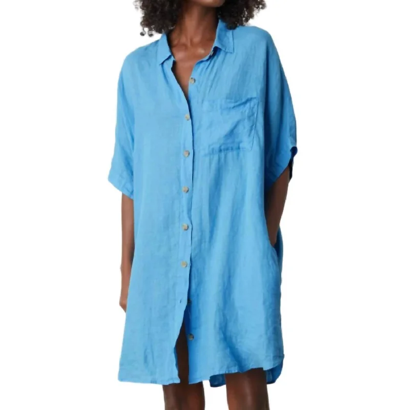 Stevie Linen Button Up Dress In Splash