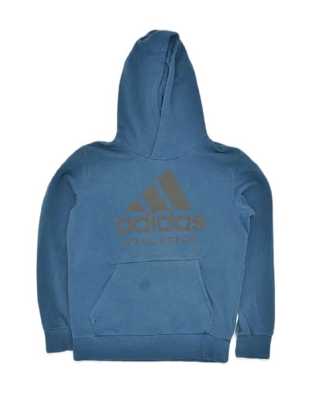 ADIDAS Womens Graphic Hoodie Jumper UK 14 Medium Blue Cotton