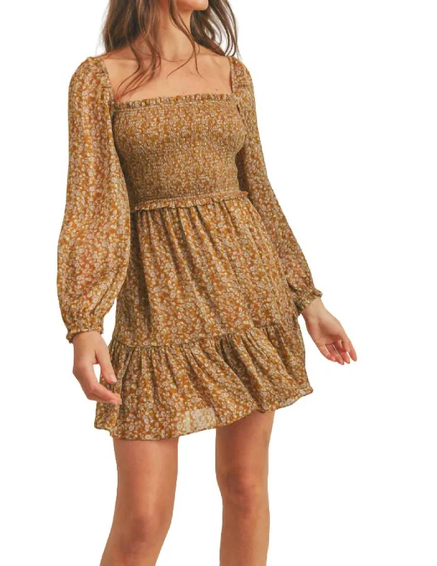 Babydoll Dress In Gold Floral