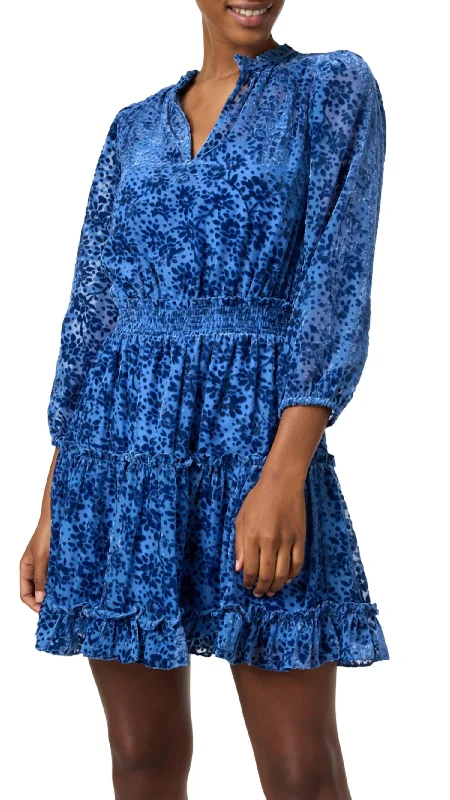 Sasha Velvet Dress In Blue Floral