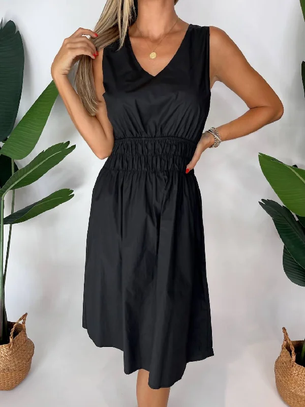 Ruched Midi Dress In Black