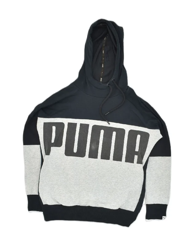 PUMA Womens Oversized Graphic Hoodie Jumper UK 8 Small Grey Colourblock