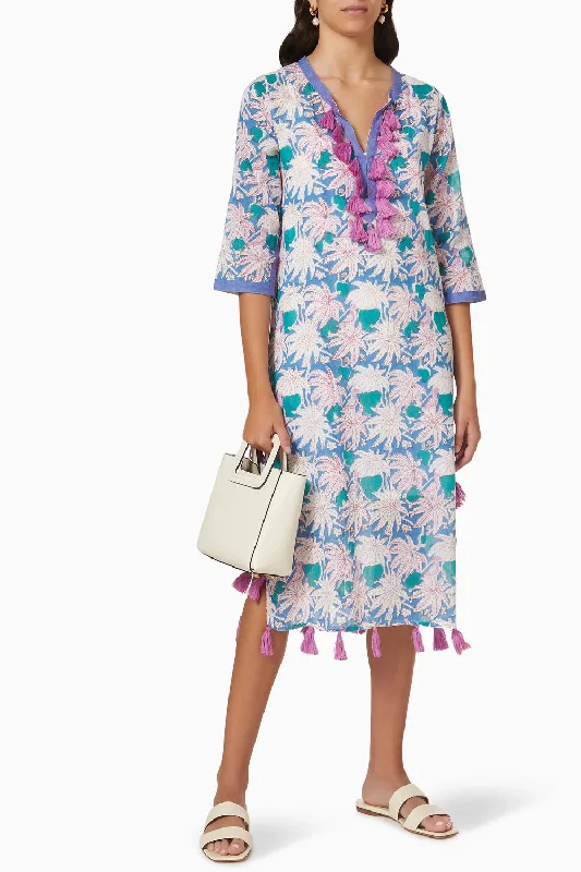 Kaftan Midi Dress In Cayman Blue