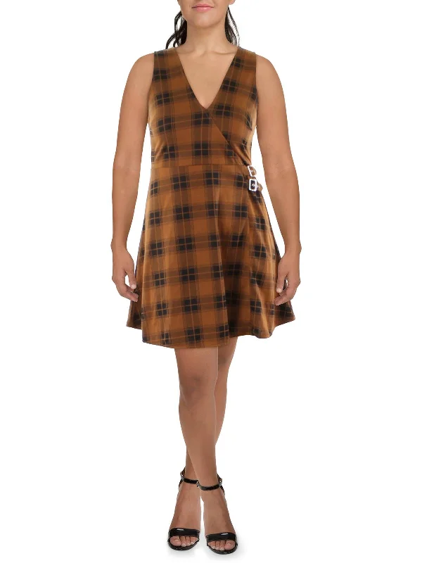 Juniors Womens Woven Plaid Sheath Dress