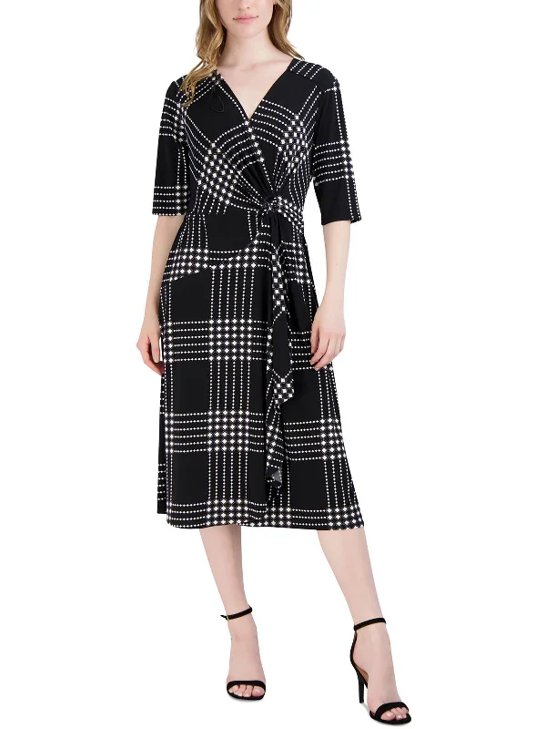 Womens Faux Wrap Print Wrap Dress