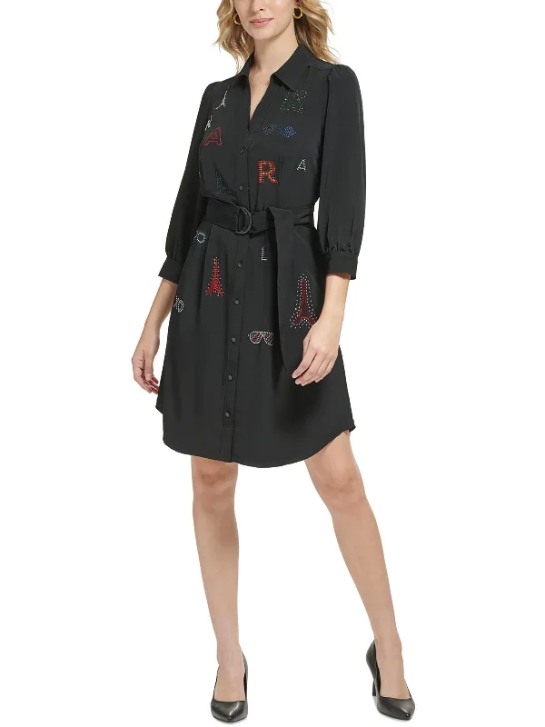 Womens Embellished Mini Shirtdress