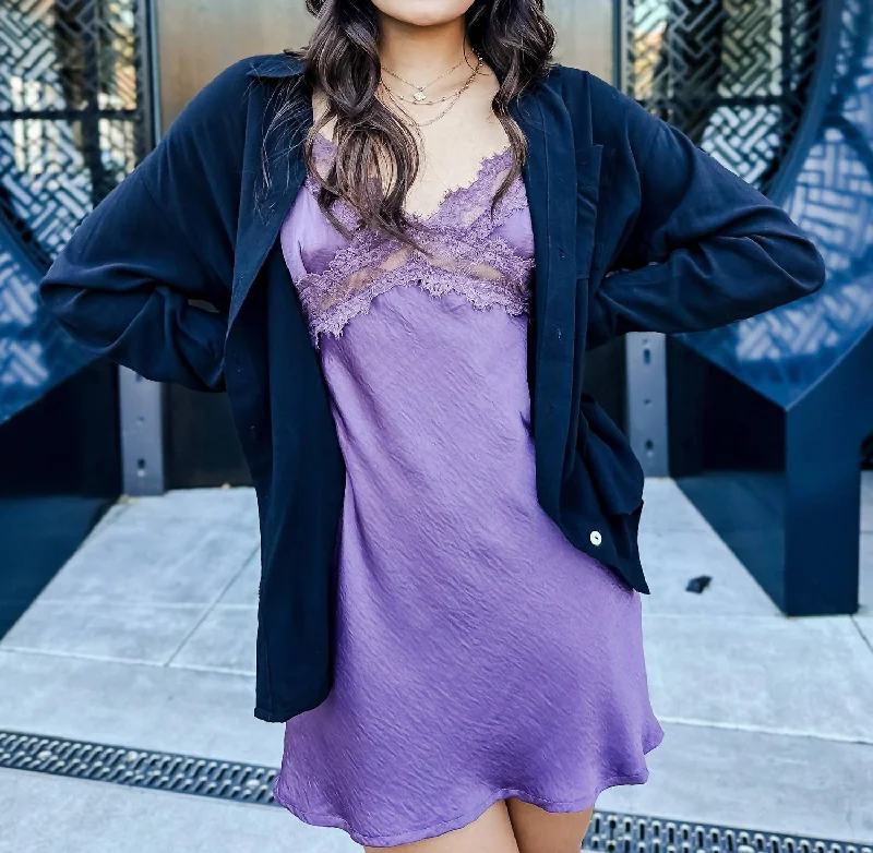 Elegant Detail Satin Mini Dress In Dusty Purple