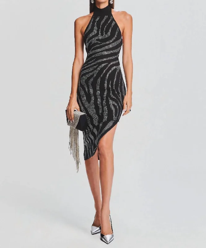 Kaisley Knit Dress In Black/silver Zebra