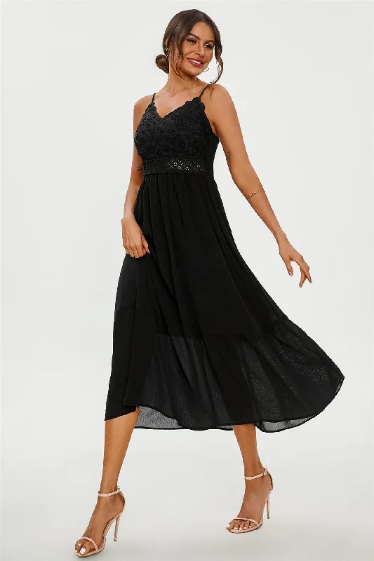 Value Deals Lace Embroidery Anglaise Maxi Slip Dress In Black