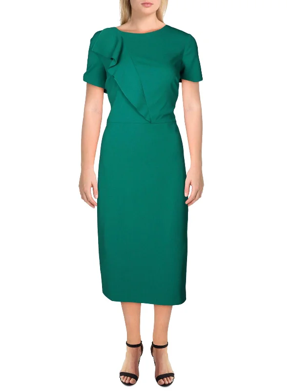 Marin Womens Ruffled Midi Cocktail Dress