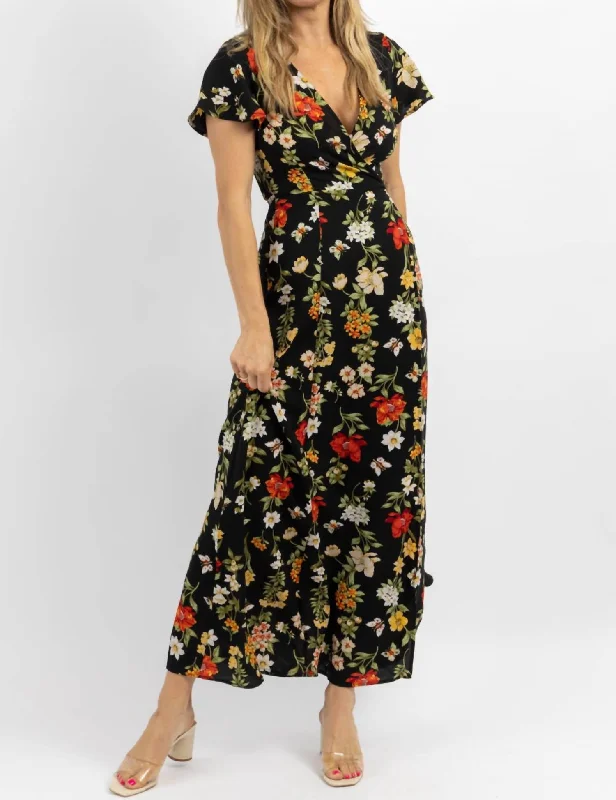 Willa Butterlfly Wrap Maxi Dress In Black