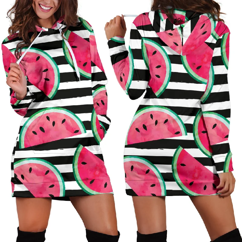 Watercolor Paint Textured Watermelon Pieces Women'S Hoodie Dress