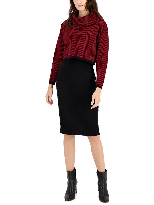 Womens Cowl Neck Layered Sweaterdress