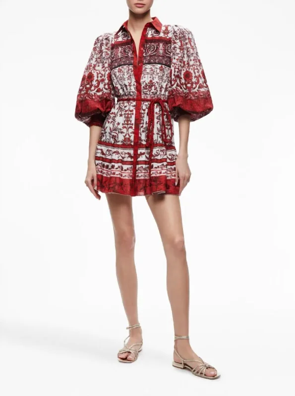 Tiffie Blouson Sleeve Mini Dress In Red/off White