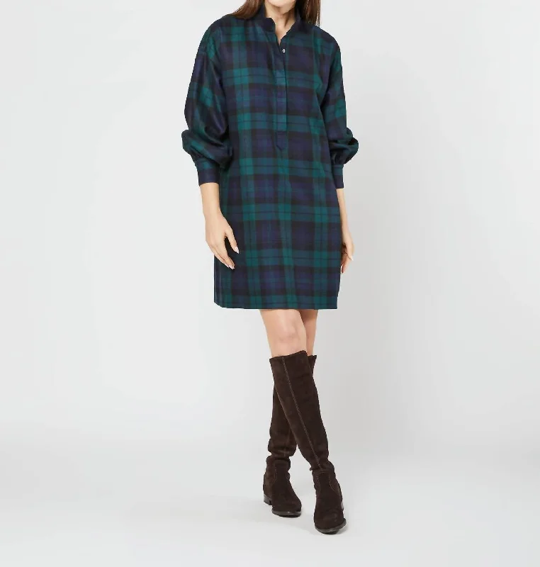 Anaya Popover Dress In Blackwatch Wool Tartan